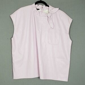 Alfani Tie Neck Cap Sleeve Blouse Lavender Pink Faux Leather Office Casual XL